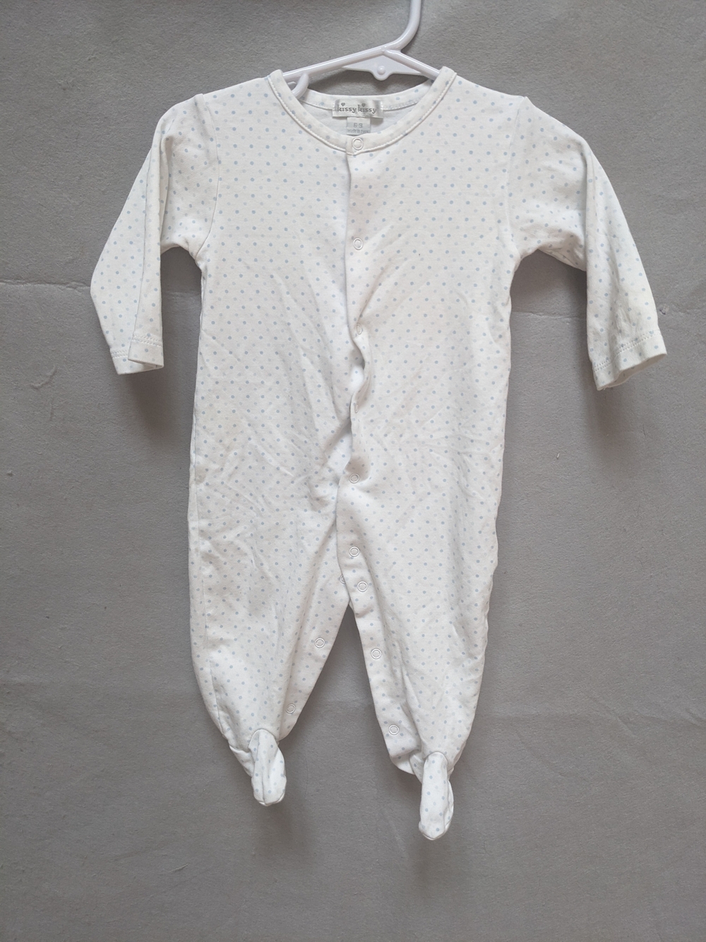 Kissy Kissy White Footed One-Piece with Tiny Blue Dot Print
